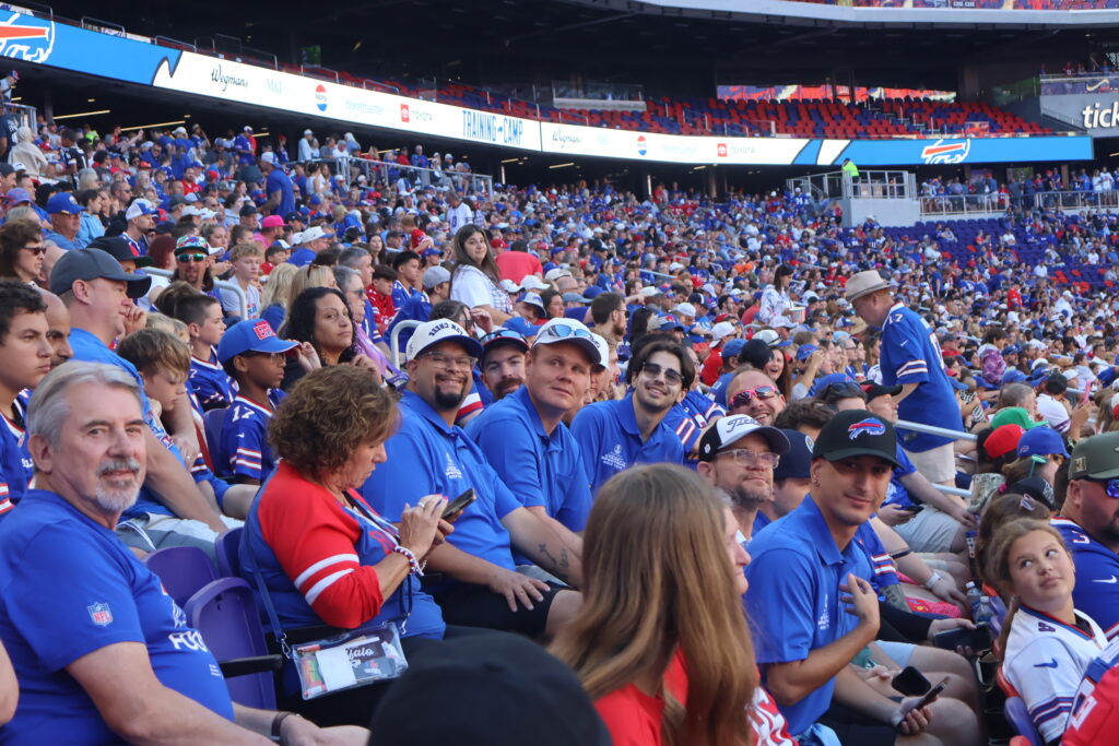 A crowded section of the stadium during training camp