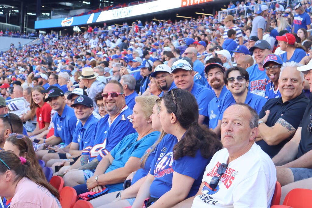 A wide view of fans filling the stands
