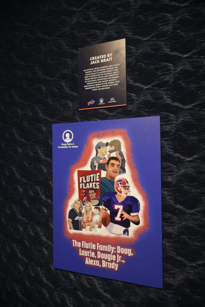 A Flutie Flakes artwork panel in the sensory room showing the Flutie family
