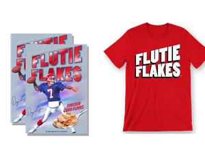Two boxes of the 2026 Flutie Flakes collector's edition beside the Collector's Tee