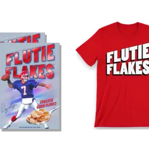 Two boxes of the 2026 Flutie Flakes collector's edition beside the Collector's Tee