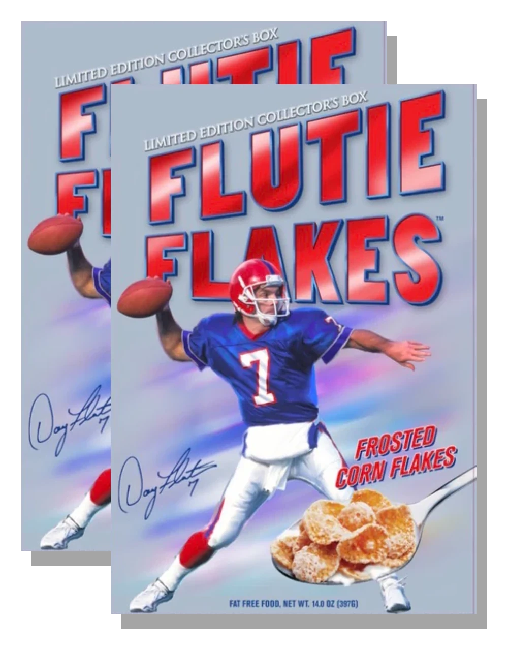 Two boxes of Flutie Flakes, the 2026 collector's edition, stacked one behind the other