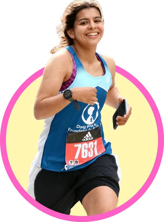 A runner in a Doug Flutie Jr. Foundation for Autism singlet during a race